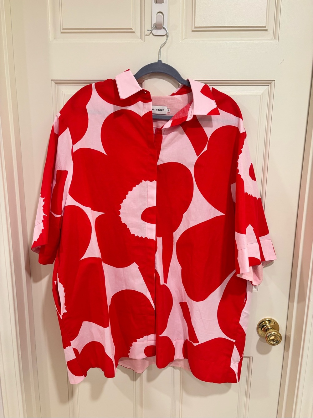 Marimekko Siltti Unikko Cotton Linen Tunic Red Pink Size 46